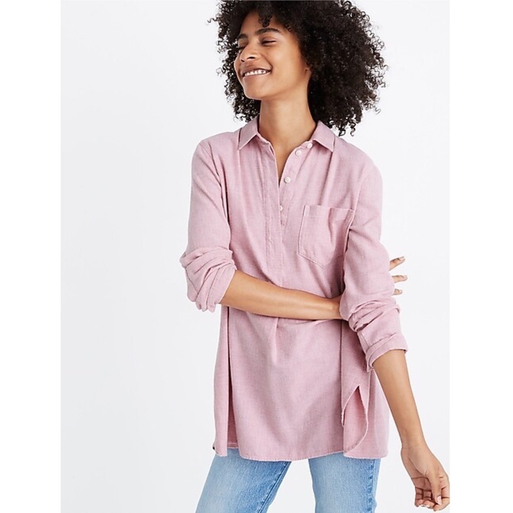 Madewell Rose Pink Cotton Flannel Button Back Ex Boyfriend Shirt XS Oversized